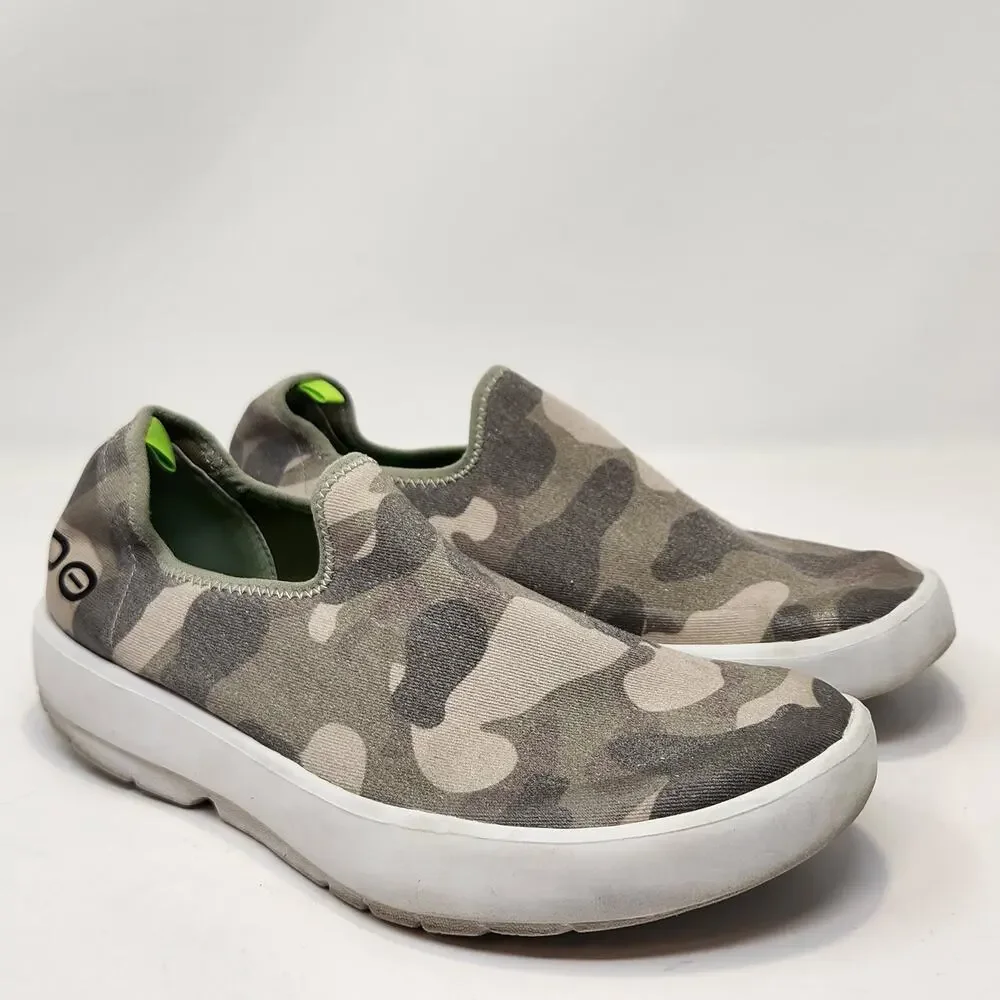 Oofos Oomg Recovery Eezee Low Slip On Shoes Green Tan Camo Women Size 9 Comfort